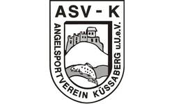 Das Bild zeigt das Logo des Angelsportvereins Küssaberg mit einer Burg und einem Fisch, umgeben von den Buchstaben "ASV - K" und dem Vereinsnamen.